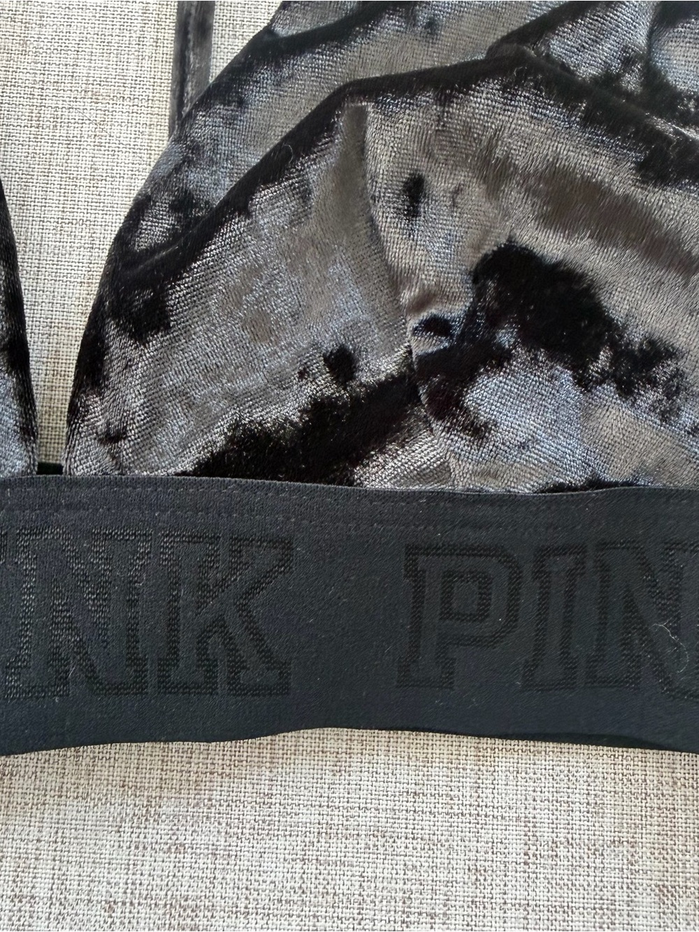 PINK Victoria’s Secret Black Velvet Triangle Bralette Small y2k whimsigoth - Picture 2 of 8